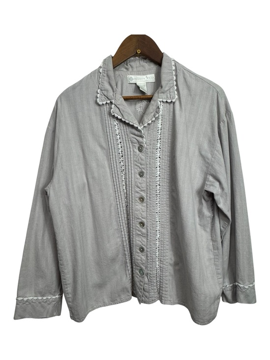 Eileen West Other - Eileen West Gray Button-Front Cotton Lace-Trim Sleep Top Medium